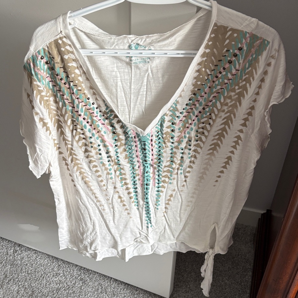 Mudd Cream V-Neck Top with Embellishments